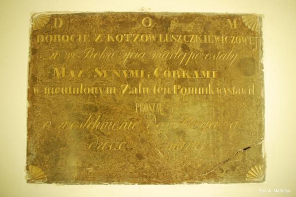 Kościół ewangelicki - Epitafium Doroty z Kotzów Łuszczkiewiczowej