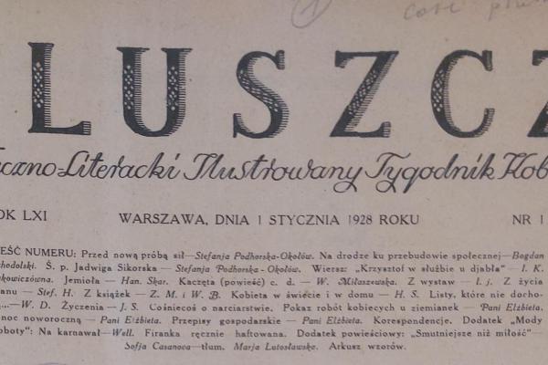 Winieta czasopisma BLUSZCZ 1928, nr 1 (od tego numeru zaczęła się współpraca Stefanii Heymanowej z tym kobiecym pismem) - Fot.: Muzeum Dialogu Kultur w Kielcach