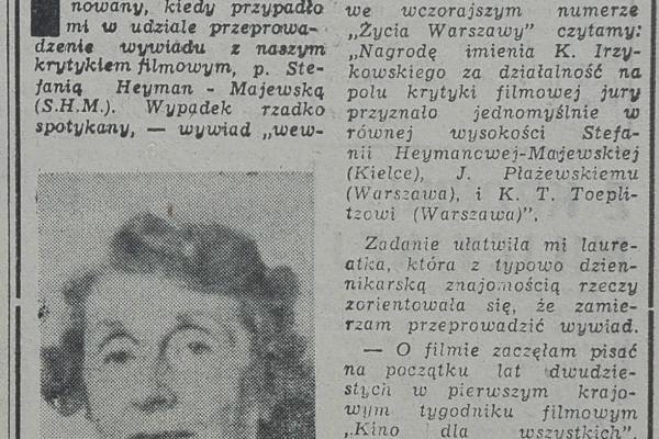 Fragment wywiadu ze Stefanią Heymanową-Majewską, SŁOWO LUDU, 1958, nr 94, s. 1 - Fot.: Muzeum Dialogu Kultur w Kielcach