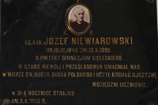 Kielce - ul. Jana Pawła II 7 - Tablica poświęcona ks. Józefowi Niewiarowskiemu