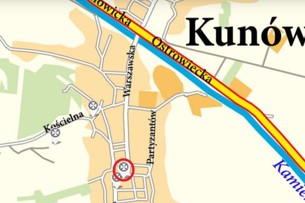 Lokalizacja pomnika - Źródło:Urząd Miasta i Gminy w Kunowie