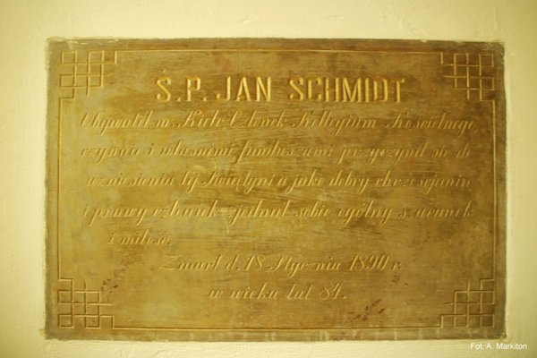 Kościół ewangelicki  - Epitafium Jana Schmidta