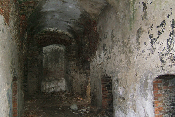 Ruiny pałacu w Podzamczu Piekoszowskim - Korytarz z paleniskami systemu grzewczego