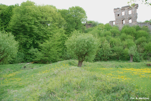 Międzygórz - Zamek - Fosa zamku zasilana była z rzeki Opatówki