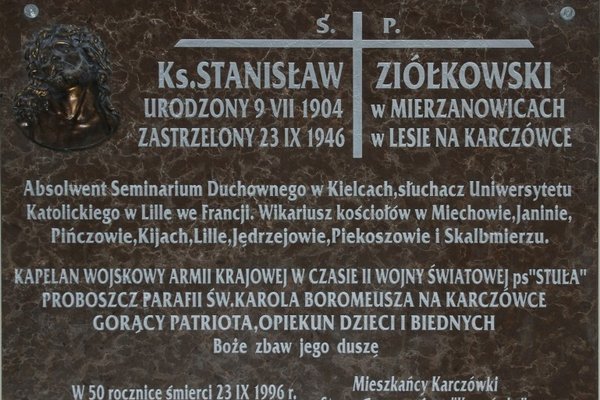 Kielce - ul. Karczówkowska - Karczówka - Tablica poświęcona pamięci ks. Stanisława Ziółkowskiego