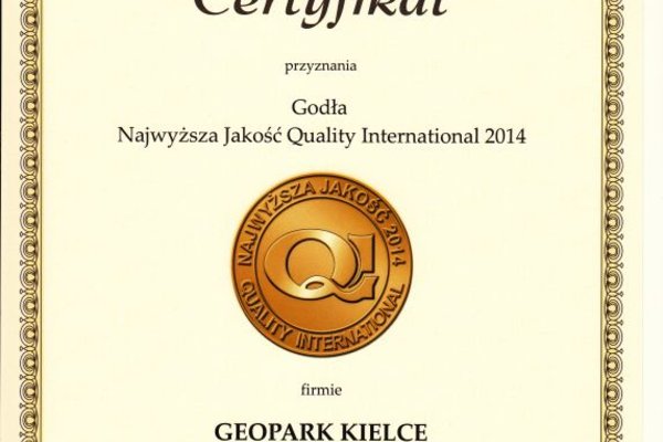 Najwyższa Jakość Quality International dla Geoparku Kielce