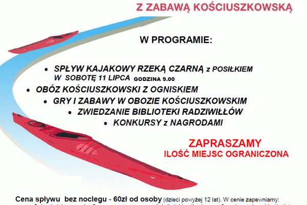 Spływ kajakowy z zabawą kościuszkowską