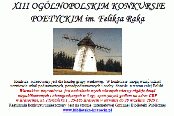 13. Ogólnopolski Konkurs Poetycki im. Feliksa Raka